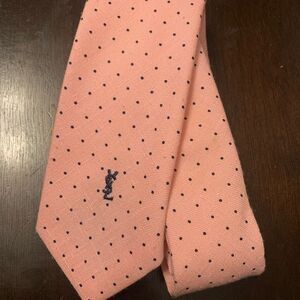 Yves Saint Laurent Pink and Black Polka Dot Tie